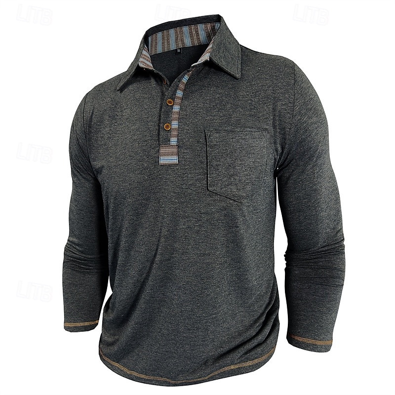 Herren Golfshirt Golf Poloshirts Arbeit Lässig Revers Langarm Basic Modern Farbblock Patchwork Knöpfe Frühling Herbst Normale Passform Aprikose Marineblau Blau Grün Hellgrau Dunkelgray Golfshirt 2025 - $25.99 –P19