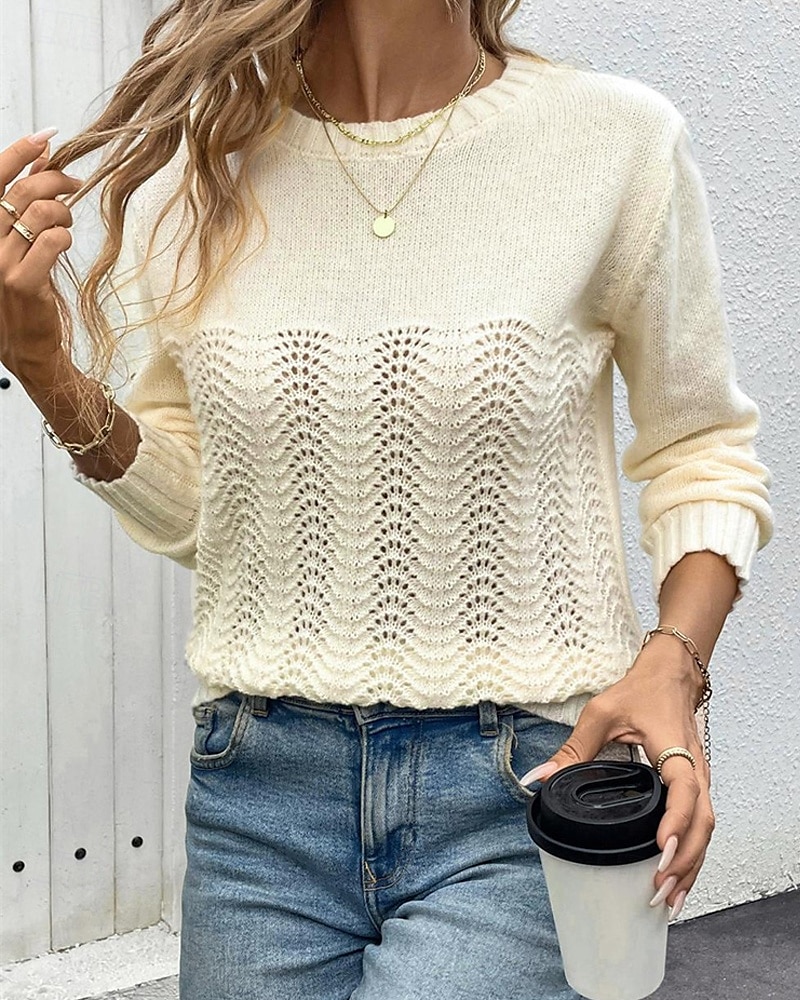 Damen Pullover Täglich Stilvoll Lässig Einfarbig Gerippt Rundhalsausschnitt Gestrickt Langarm Normale Oberteile Stricken Täglich Ferien Ausgehen Aprikose Frühling Herbst 2025 - $29.99 –P6