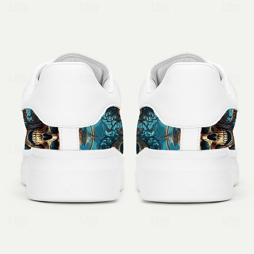 Pánské bílé tenisky se vzorem lebky a pavučiny pro gothic módu, rockové koncerty a streetwear looky 2025 - $54.99 –P4