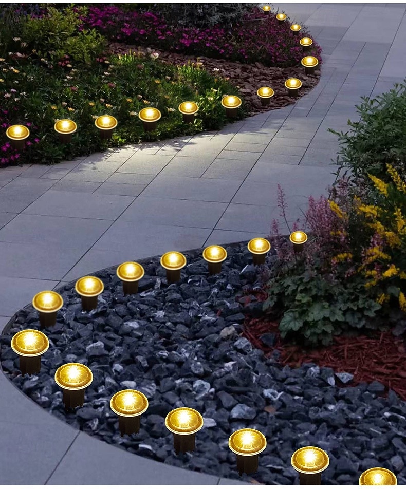 napelemes vezetőoszlopos talajlámpák 15/30 db-os lapos napelemes lámpák kültéri, vízálló napelemes korongos tájvilágítás kerti ösvényre, falra, lépcsőkre, teraszokra, udvarra, gyepre, járdára (meleg 2026 - $20.99 –P1