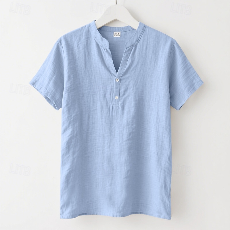 Per uomo Camicia Camicia di lino Camicia popover Camicia casual Camicia di cotone Semplice Vacanza Streetwear Nero Bianco Cachi Azzurro Manica Corta Colletto alla coreana Estate Abbigliamento del 2025 a $21.99 –P19