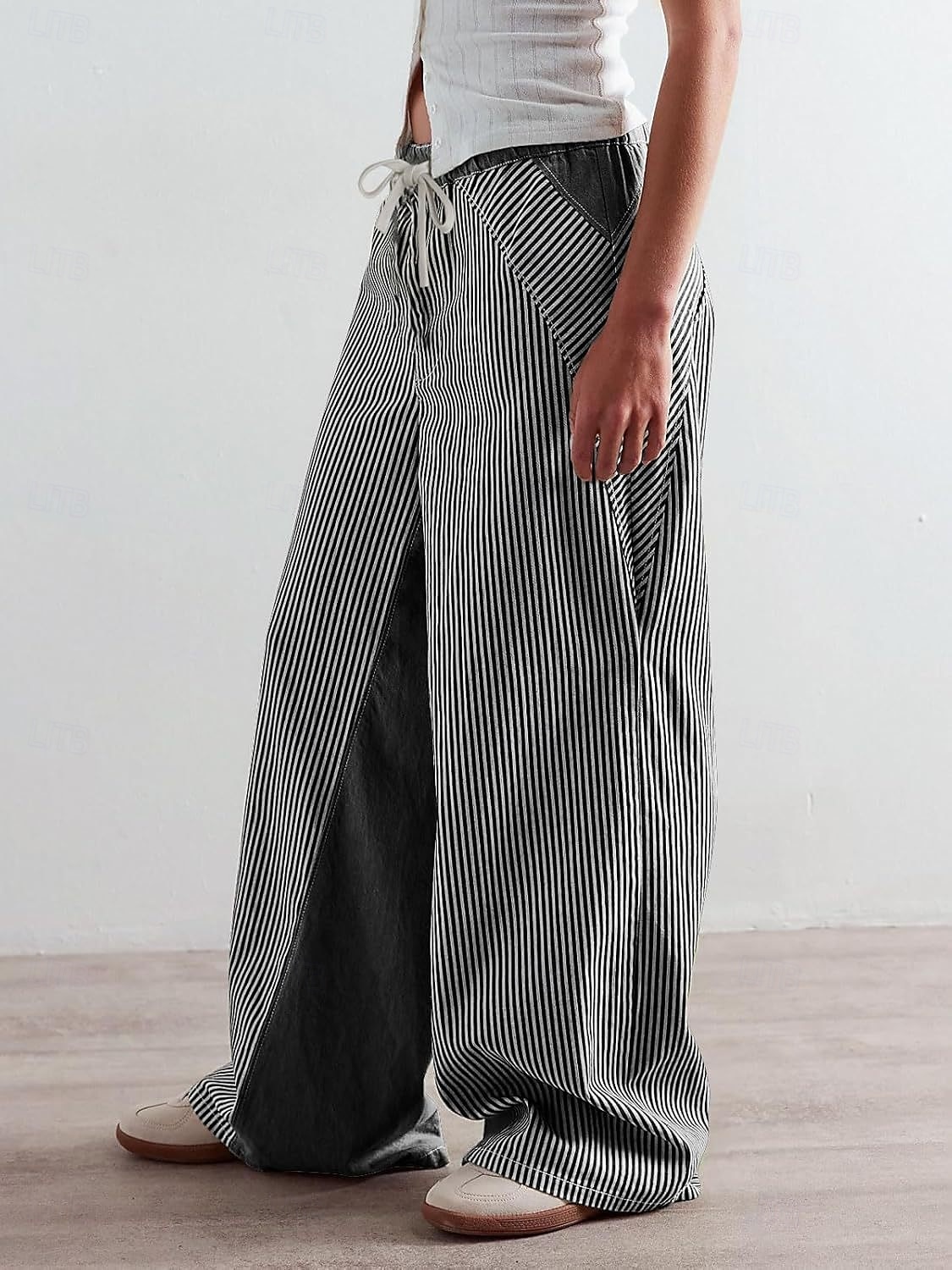 dam bomullsblandad denim culottes vida ben semester vintage snygg full längd medelhög midja randig lapptäcke randig bekväm oelastisk utomhus semester hem marinblå jordgul svart armégrön 2025 - $44.99 –P10
