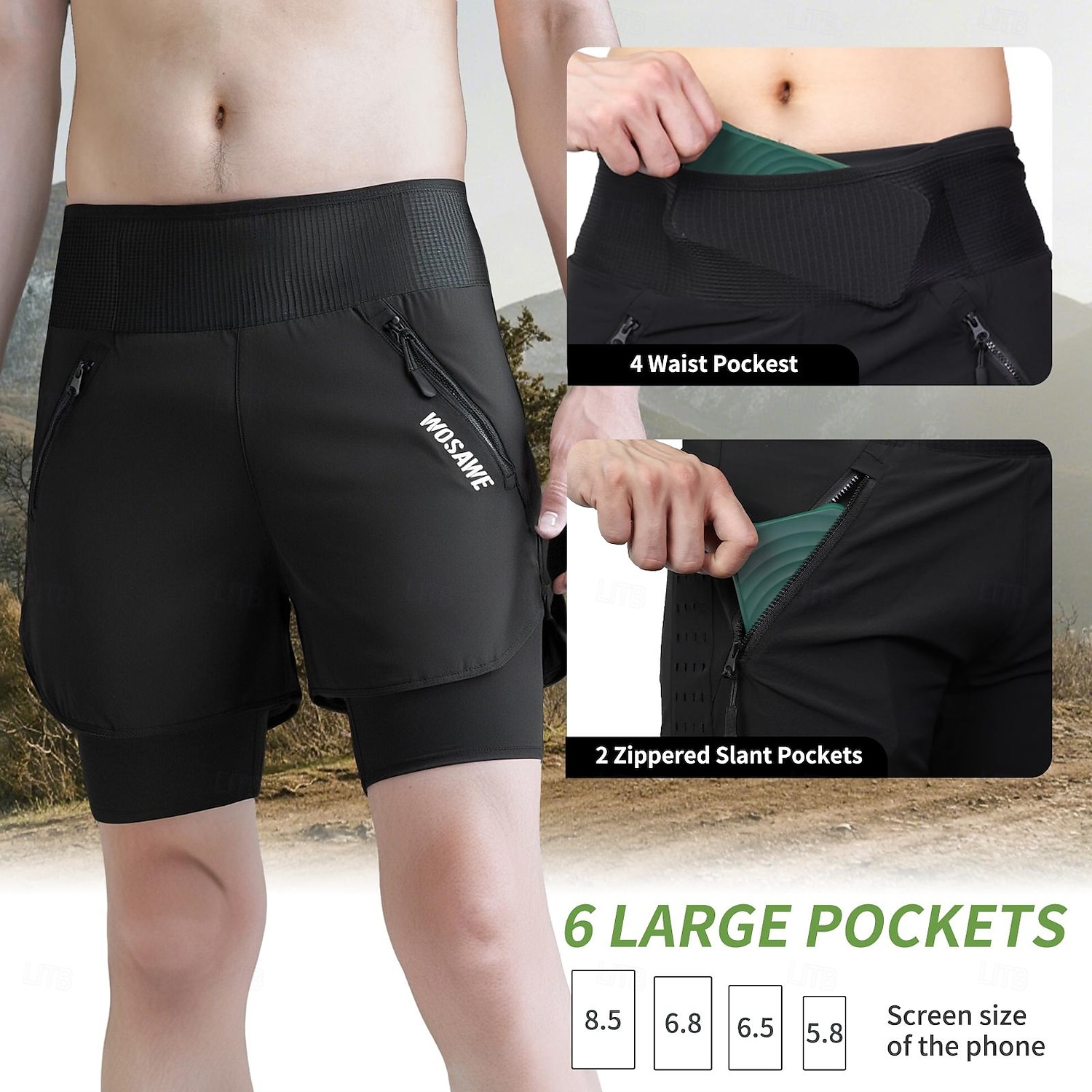wosawe zomer fietsbroek speed mountain onderbroek een stuk hardloop-wandelbroek meerdere zakken ademend nep tweedelige vijf broek bd116 2025 - $57.99 –P17
