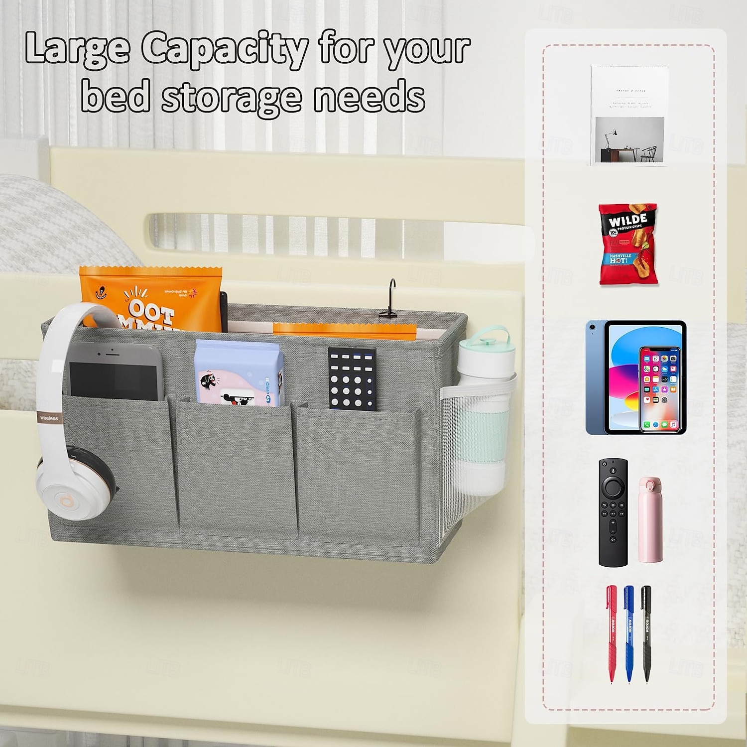 Bedside Caddy Organizer, Back to School Dorm Storage Hanging Pocket, Oxford Fabric Bedside Storage Bag for Remote, Phone, Books, College Dorm Essentials 2025 - $15.99 –P4