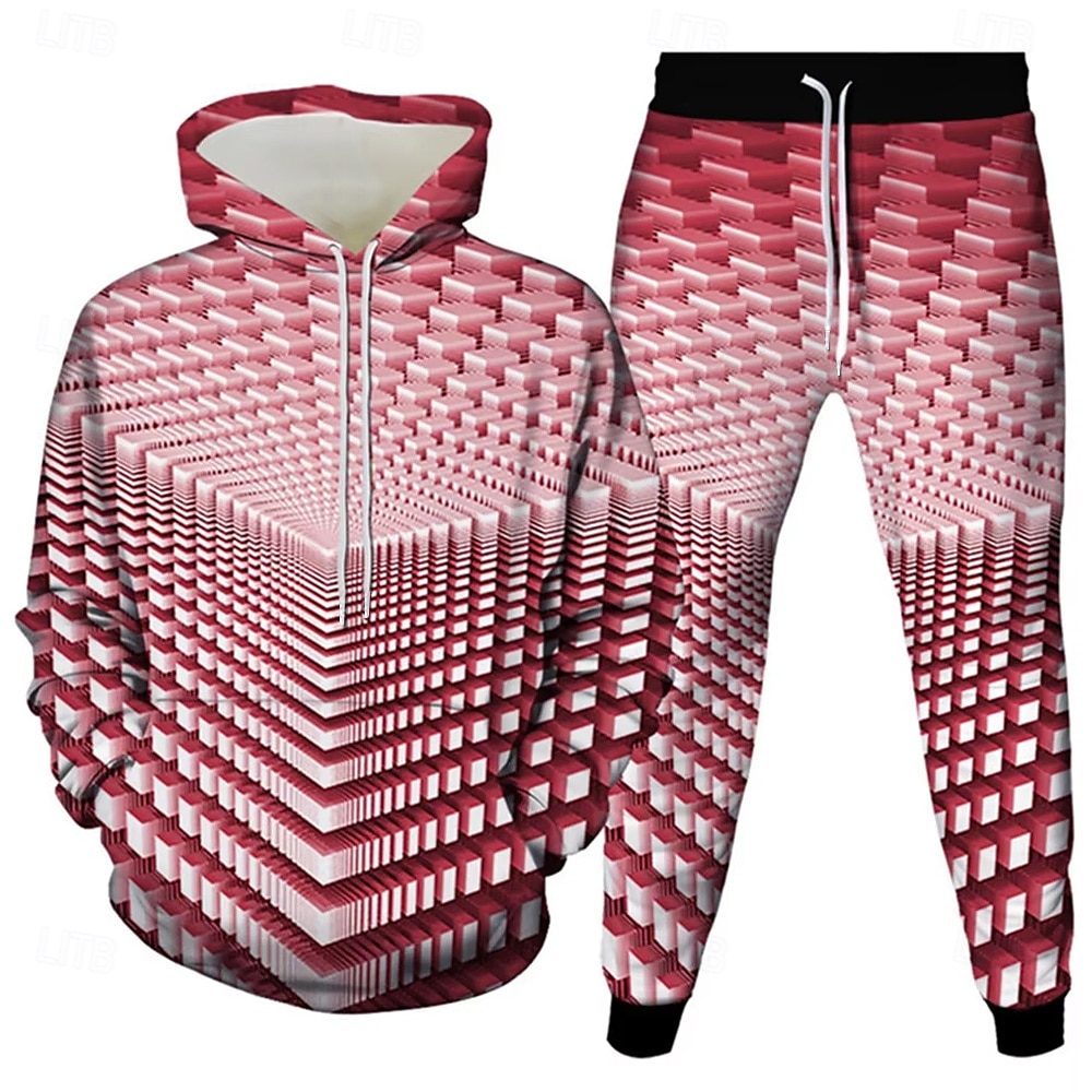 Per uomo Geometrico Illusione ottica 2 pezzi Set di felpe 3D Tuta Felpa con Cappuccio Manica Lunga Pantaloni lunghi Con Cappuccio Casual Quotidiano Athleisure Stampa 3D Primavera Autunno Inverno del 2025 a $39.99 –P1
