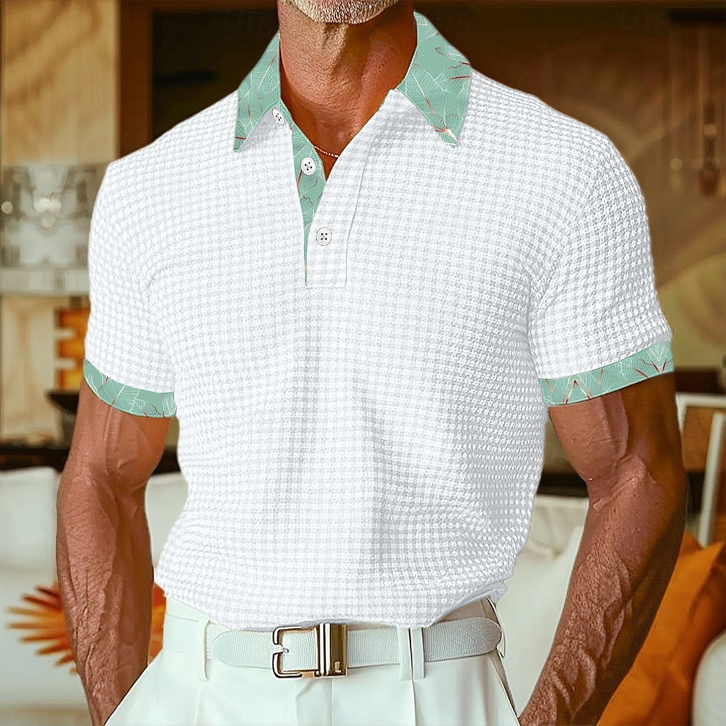 Pánské S texturou Golfová košile Ležérní Obchod Klasický Krátký rukáv Módní Moderní Pevná barva Havaj Knoflíky Léto Jaro Běžný Bílá S texturou 2026 - $22.99 –P5