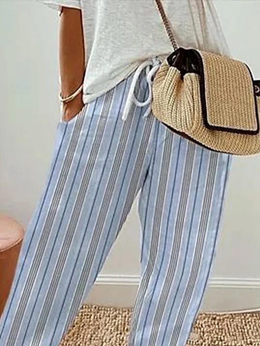 Femmes Chinos Vacances ancien Style Ethnique Longueur cheville Taille haute Graphique Rayure Rayé Avec Poches Doux Extérieur Respirant Non Elastique Vacances Rue Décontracté Bleu ciel Été Printemps de 2025 ? $32.99 –P2