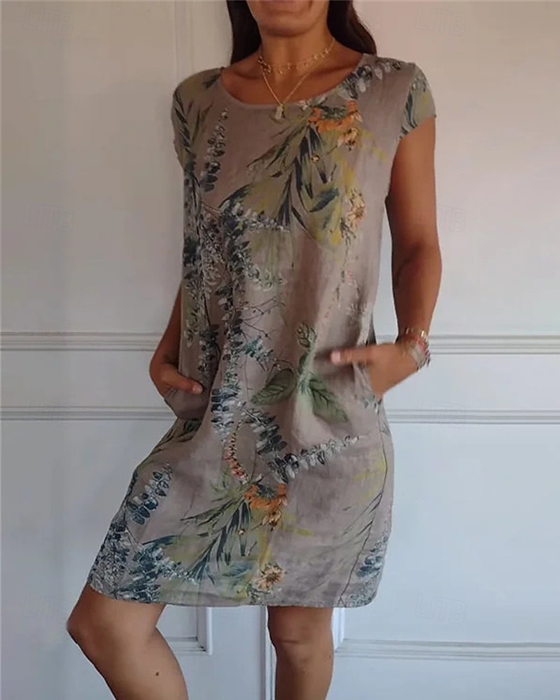 Women's Mini Dress Faux Cotton Linen Shift Dress Sundress Casual Dress Fashion Modern Daily Beach Weekend Regular Fit Flower Sleeveless Crew Neck White Yellow Red Camel Fall 2026 - $18.99 –P6