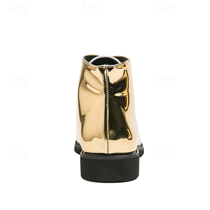 Men's Shiny Gold Lace-Up Ankle Boots – Fashion Statement Dress Boots for Stage Shows, Prom Nights & Festivals 2025 - $46.99 –P5