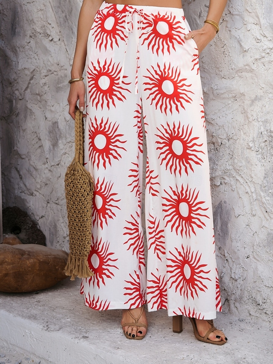 Femmes Jambe large Chinos Vacances ancien Mode Longueur complète Taille haute Fleuri Ceinture Élastique Impression Confortable Doux Micro-Élastique Extérieur Vacances Rue Blanche Jaune Rose Claire de 2025 ? $29.99 –P24