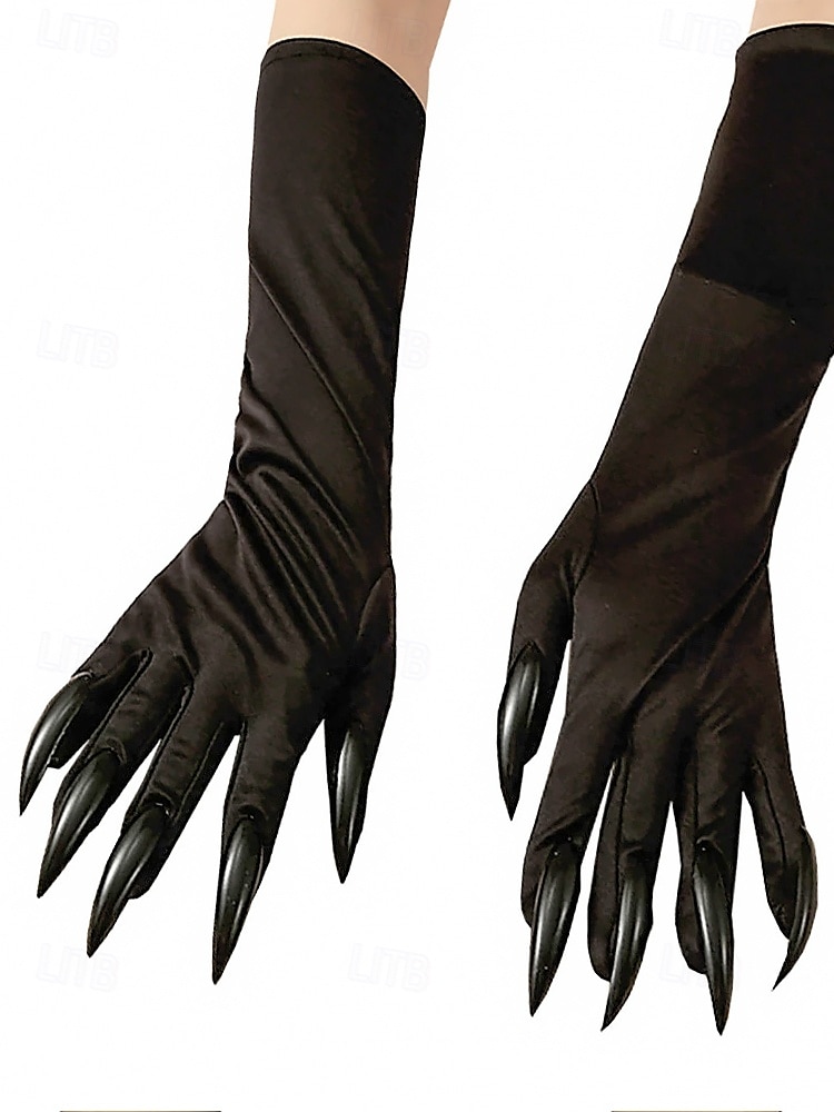 Lange Halloween-Krallenhandschuhe für Damen – Kunstnageldesign, dehnbares Polyester, gruseliges Cosplay-Kostümzubehör für Partys und Veranstaltungen 2025 - $9.99 –P9