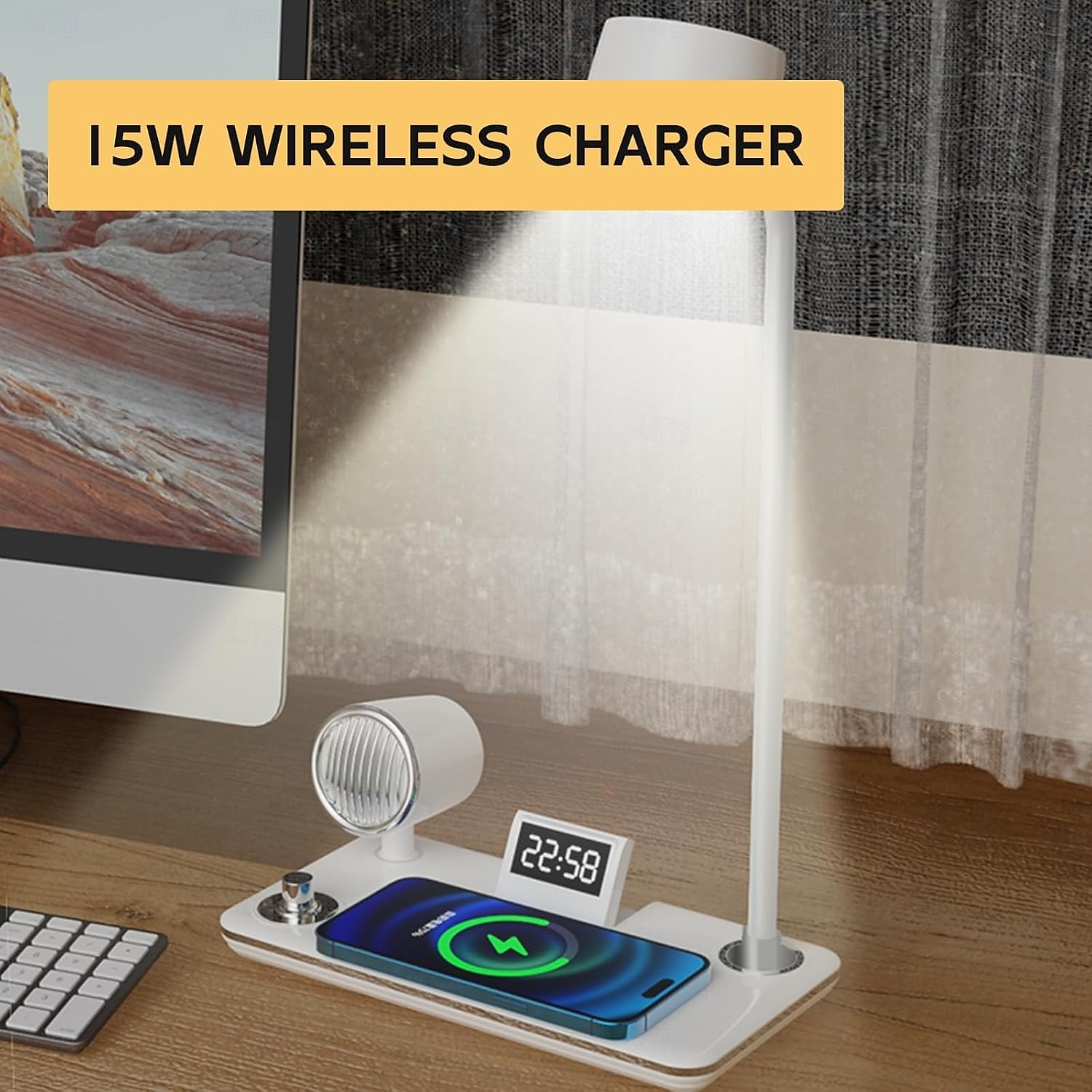 LED Desk Lamps for Home Office Wireless Charger Small Desk Lamp with Bluetooth Touch lamps for nightstand Reading Night Light with Clock Dimmable Side Table Lamp for College Dorm Room Bedroom 2025 - $52.99 –P4