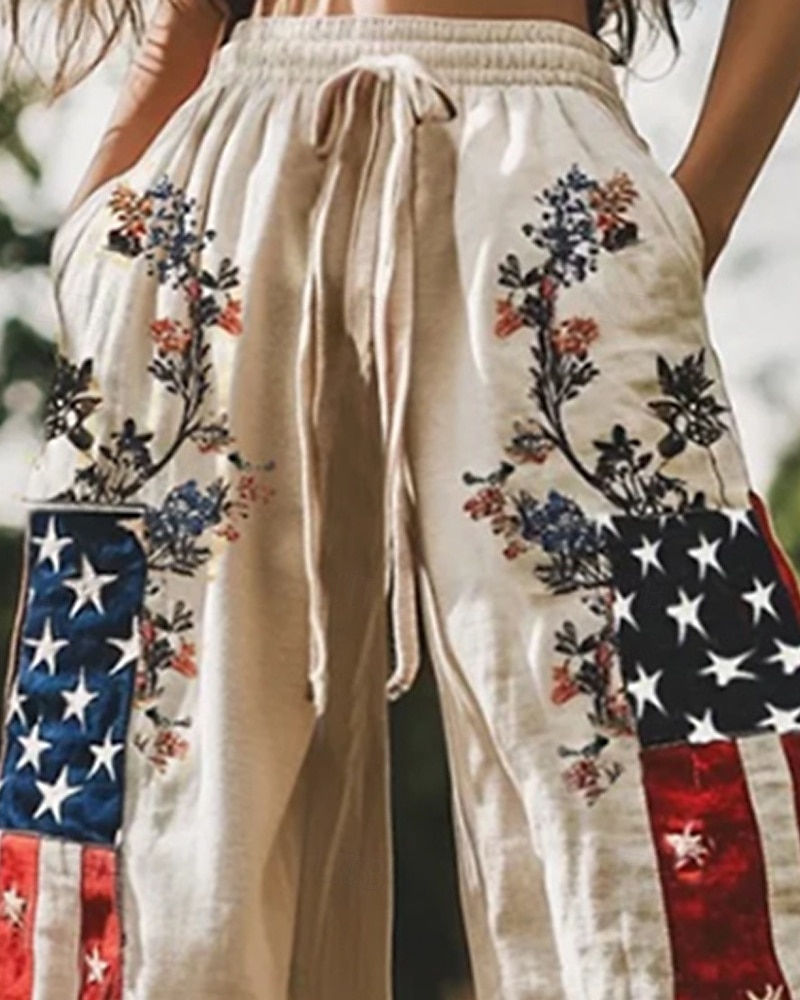 Per donna Gamba larga Pantaloni Pantaloni Palazzo Moda Boho Lunghezza intera Vita Alta Bandiera Nazionale Elastico in vita Coulisse Stampato Traspirabilità Confortevole Streetwear Abbigliamento del 2025 a $32.99 –P2