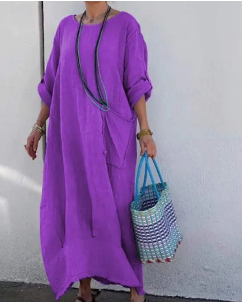 Femmes Robe Longue Maxi Robe Robe Décontractée Mode Moderne Extérieur Vacances Fête Coupe régulière Uni manche longue Col ras du cou Blanche Jaune Rose Claire bleu marine Automne de 2025 ? $32.99 –P6