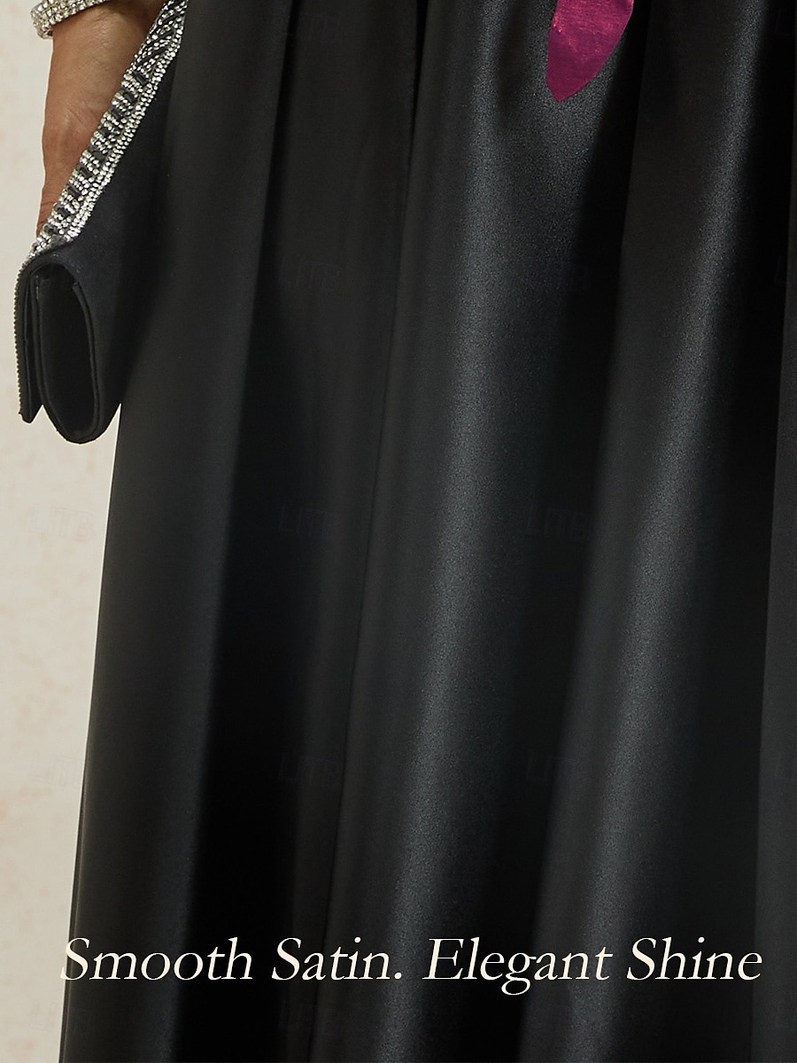 Dame الالتفاف Elegant Årgang Mote Maksi Medium Midje Skjørt Rynket Flettet Lomme Mikroelastisk Nyttår Festkveldsklær Svart Vår Silke som sateng 2025 - $59.99 –P5