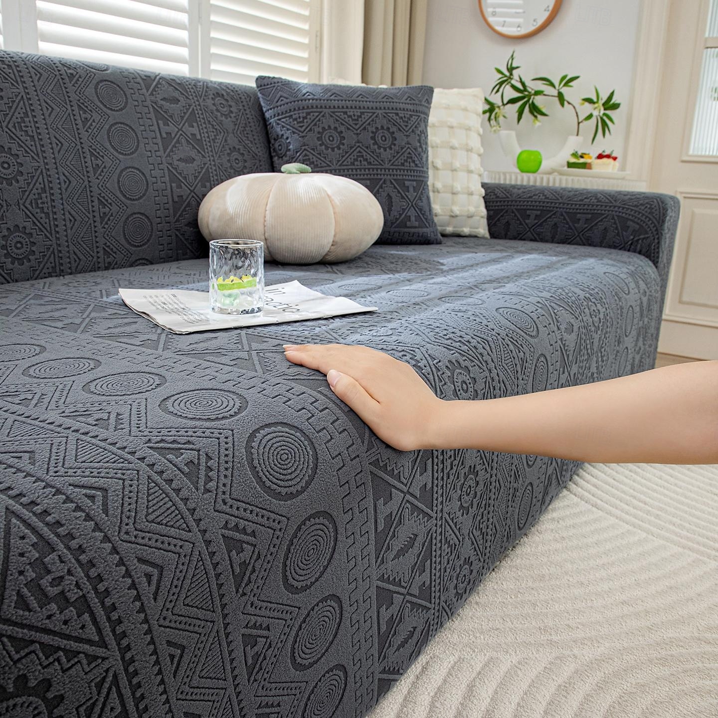 1 styck komplett paket enfärgat bohemiskt sofföverdrag i muxing jacquard-stil elastiskt jacquard-sofföverdrag som skyddar soffan från kattklor kan användas året runt utrustat med örngott 2025 - $72.99 –P12