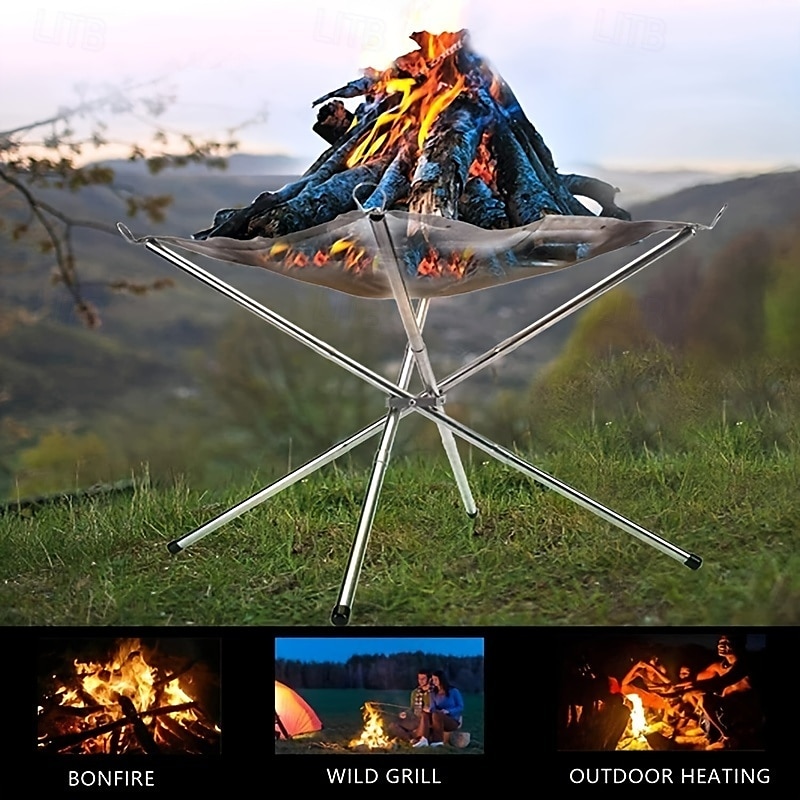 tragbare 1-teilige faltbare Camping-Feuerstelle aus Stahlgeflecht - Lagerfeuerständer für Holz im Freien mit Aufbewahrungstasche - 42 cm 2025 - $34.99 –P6