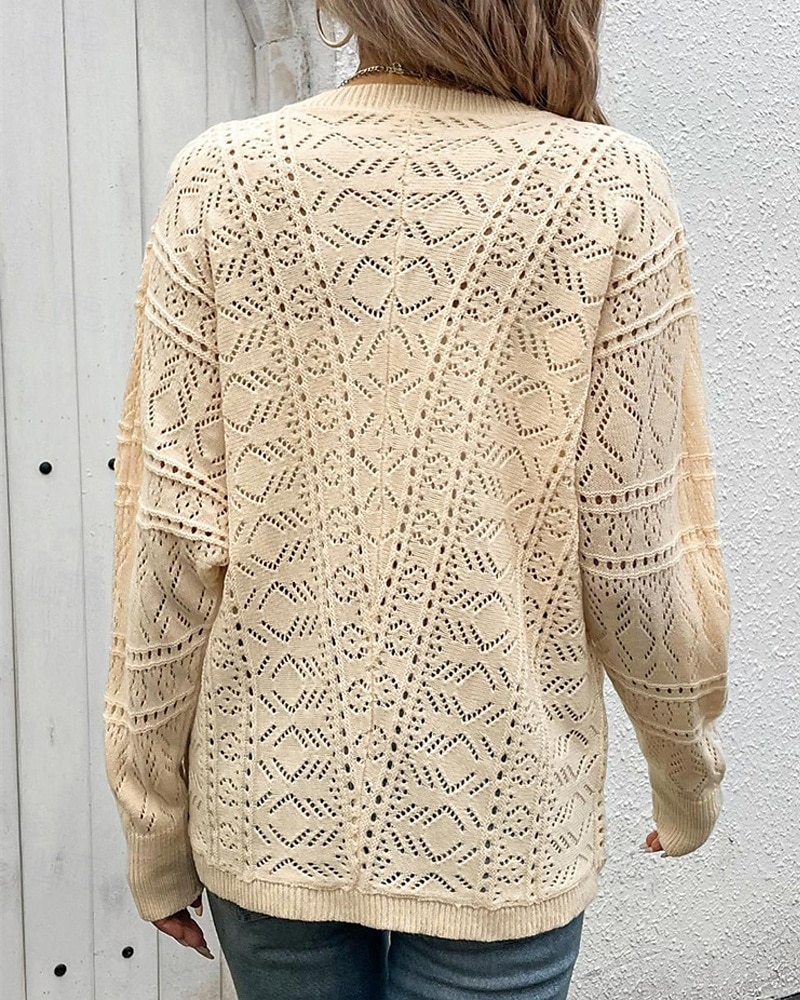 Damen Pullover Strickjacke Mode Streetwear Täglich Einfarbig Gerippt V Ausschnitt Gestrickt Loch Langarm Normale Oberteile Stricken Ferien Ausgehen Wochenende Aprikose Frühling Herbst 2025 - $26.99 –P2