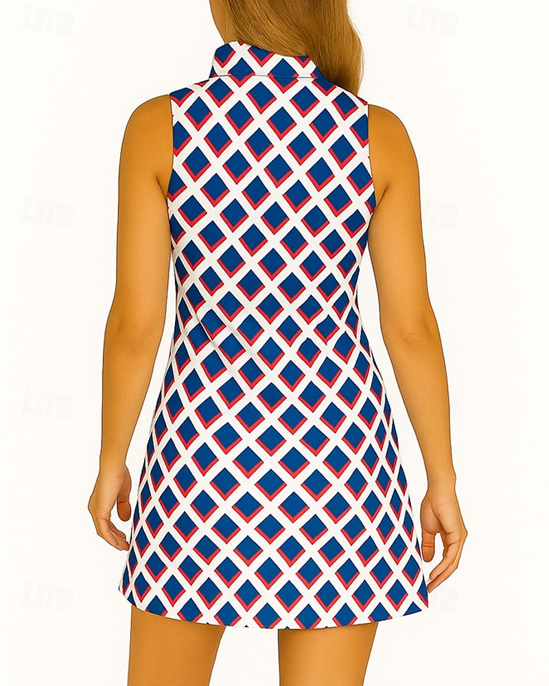 Mulheres Geométrica Vestido de tênis vestido de golfe Vestido sem mangas Sem Manga Zíper Proteção UV Elástico Respirável Tênis Golfe Badminton Colarinho polo Vestidos Azul Roxo Roupas de tênis de 2025 por $20.99 –P2