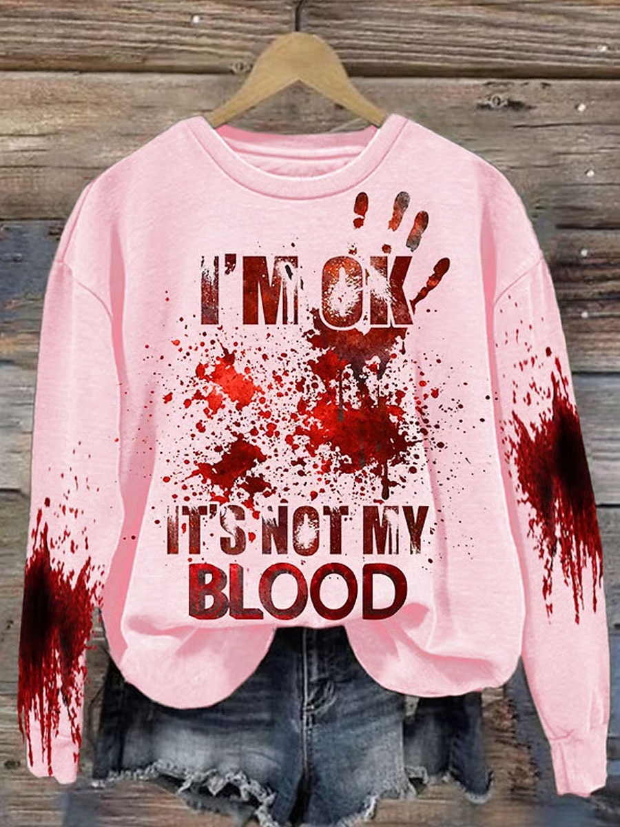 Dame Gensere Grafisk Bokstaver Halloween Fritid Langermet Crew-hals Vanlige topper Gate Hverdag Avslappet Trykt mønster Hvit Rosa Oransje Grå Vår Høst Vinter 2025 - $24.99 –P2