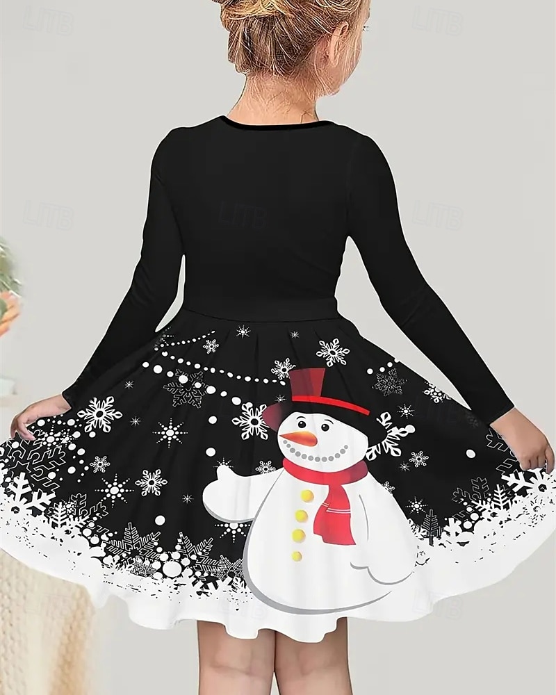 Girls' 3D Snowman Snowflake Dress Long Sleeve Summer Spring Vacation Daily Holiday Princess Beautiful Sweet Kids 4-12 Years Casual Dress A Line Dress Knee-length Regular Fit 2025 - $16.99 –P4