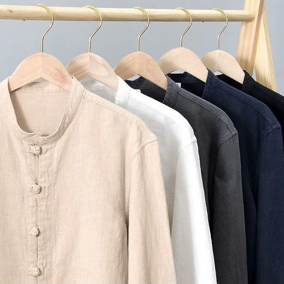 Per uomo Camicia Camicia di lino Stile vichingo Camicia con colletto alla coreana Camicia Estiva Abbigliamento da spiaggia Tinta unica Vacanza Streetwear Nero Bianco Blu marino Grigio Manica Lunga del 2025 a $22.99 –P6