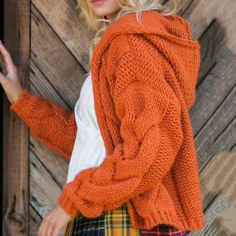 Damen Pullover Strickjacke Mode Streetwear Täglich Einfarbig Gerippt Mit Kapuze Gestrickt Langarm Crop Tops Stricken Ferien Ausgehen Wochenende Weiß Rosa Herbst Winter 2025 - €21.51 –P6