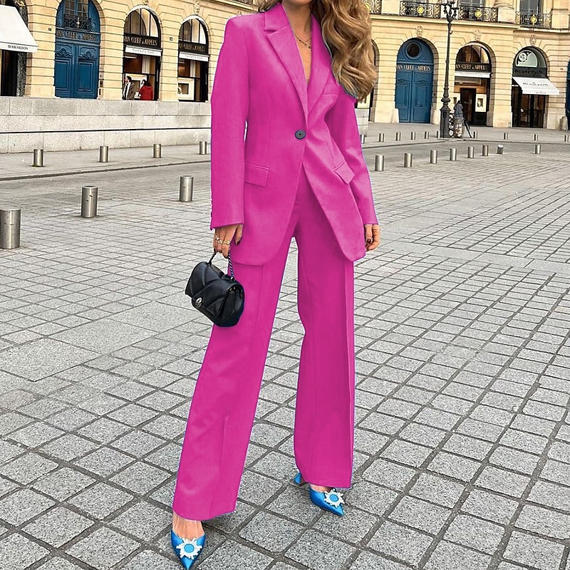 Femmes Actif Mode Chemisier Blazer Ensembles de Pantalons manche longue Col de chemise Couleur Unie Bureau Travail Sortir Jaune Rouge Bleu Automne Coupe régulière de 2025 ? $32.99 –P9