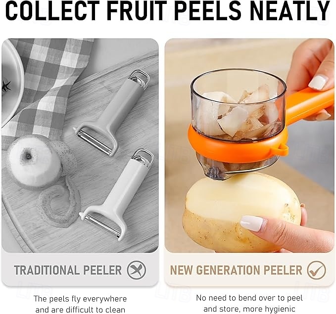 hámozókés tárolódobozzal, multifunkcionális rozsdamentes acél gyümölcs- és zöldséghámozógép, kényelmes tárolás alma-, burgonya- és egyéb gyümölcsök hámozásához, konyhai nélkülözhetetlen eszköz 2026 - $11.99 –P7