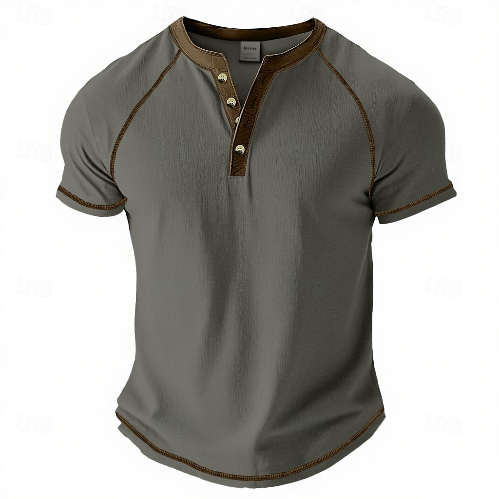 Pánské Tričko Henley Tričko Top Tričko ze směsi bavlny Krátký rukáv Barevné bloky Bez vzoru Retro Módní Designové Základní Kontrastní krajka Klínové rukávy Henley ulice Ležérní Běžné / Denní Léto 2025 - $19.99 –P3