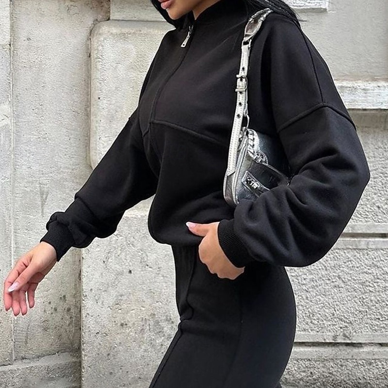 Per donna Tuta da Ginnastica Pantaloni da Tuta Abiti da salotto Con zip Tasca Tinta unita Completo Abbigliamento Autunno & Inverno Nero Bianco Palestra Allenamento Corsa Vita Alta Antivento Leggero del 2026 a $40.99 –P6