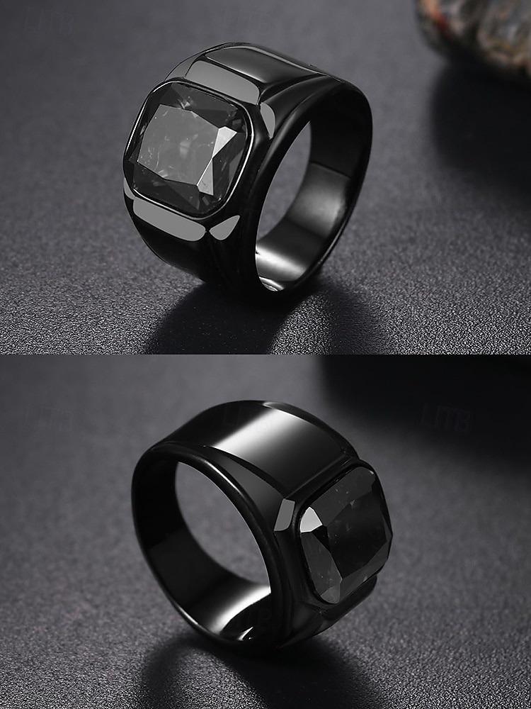 Inel bărbătesc negru din aliaj cu piatră prețioasă pătrată neagră – inel elegant și elegant pentru ținute casual și de seară 2025 - $9.99 –P7