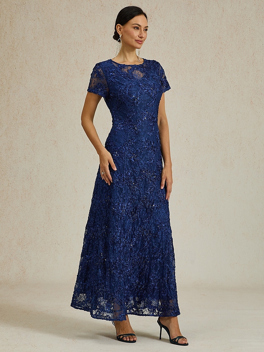 Femmes Robe maxi Robe fourreau Élégant Fête cocktail Coupe régulière Couleur Unie Manche Courte Col ras du cou bleu marine Été Printemps de 2025 ? $129.99 –P7