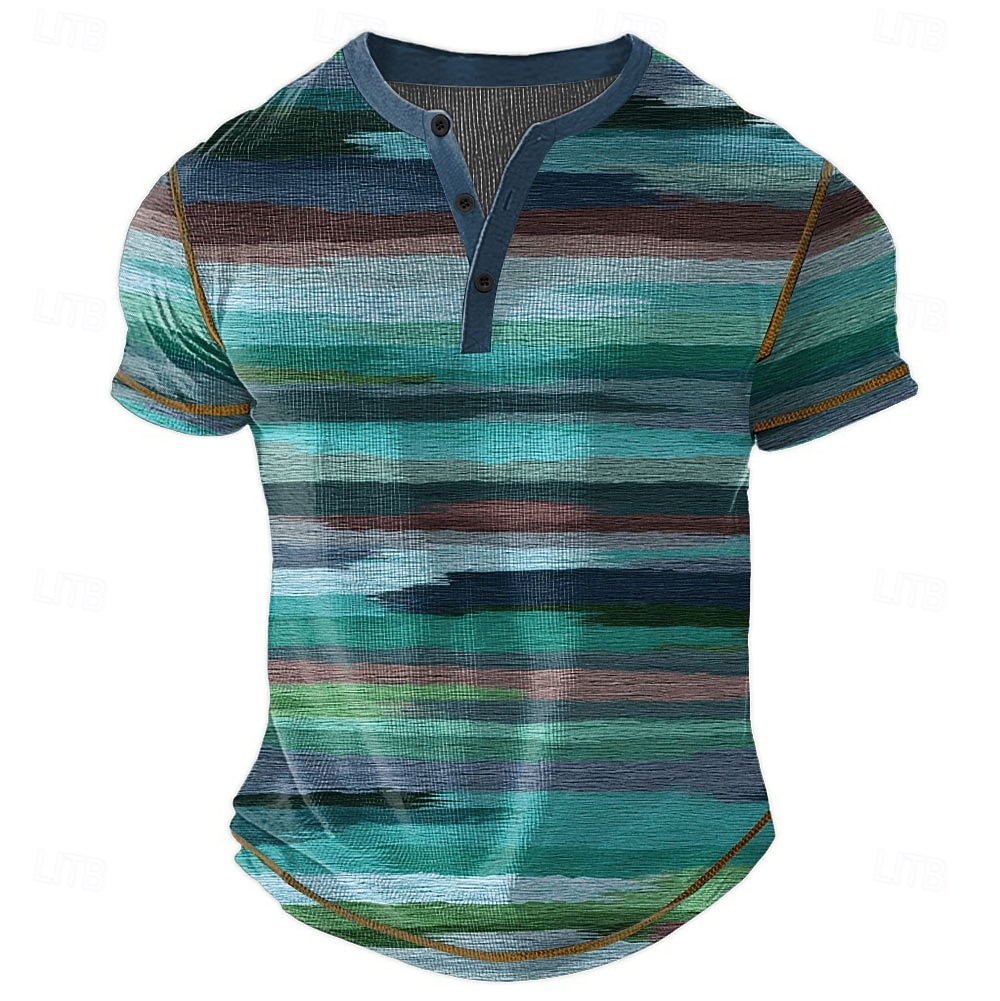 Men's Rainbow Stripes Henley Shirt Waffle T Shirt Short Sleeve Daily Retro Vintage Classic Sports Outdoor Casual Holiday Spring & Summer All Seasons Lake blue Pink Green khaki Henley Henley T-Shirt 2025 - $22.99 –P5