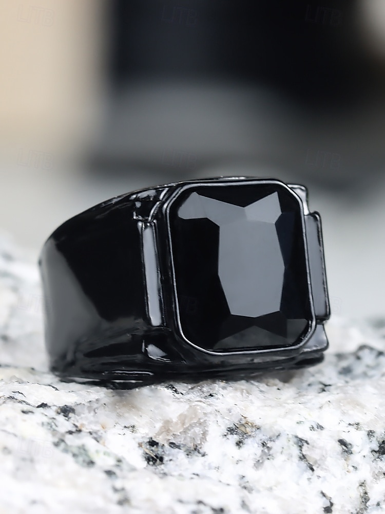 Inel bărbătesc negru din aliaj cu piatră prețioasă pătrată neagră – inel elegant și elegant pentru ținute casual și de seară 2025 - $9.99 –P9