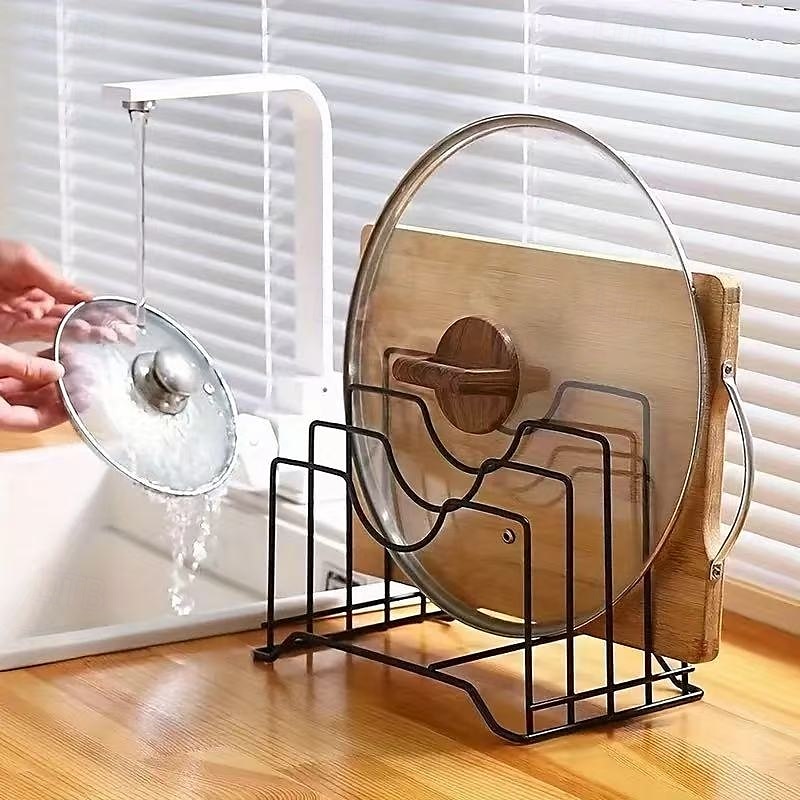 Pot Lid Holder and Cutting Board Organizer, Freestanding Iron Drain Rack for Kitchen Countertop, Cabinet or Shelf, Multipurpose Kitchen Organizer and Storage Accessory 2025 - $15.49 –P5