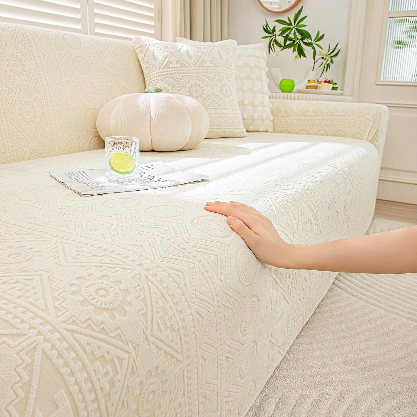 1 styck komplett paket enfärgat bohemiskt sofföverdrag i muxing jacquard-stil elastiskt jacquard-sofföverdrag som skyddar soffan från kattklor kan användas året runt utrustat med örngott 2025 - $72.99 –P15