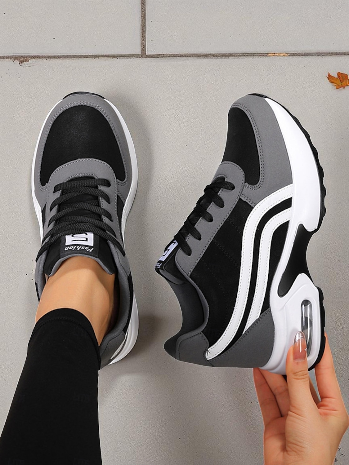 Schwarze und graue klobige Laufsneaker für Damen – atmungsaktive Mesh-Schnürschuhe, lässige, sportliche Wanderschuhe fürs Fitnessstudio, Reisen und den Alltag 2025 - $42.99 –P6