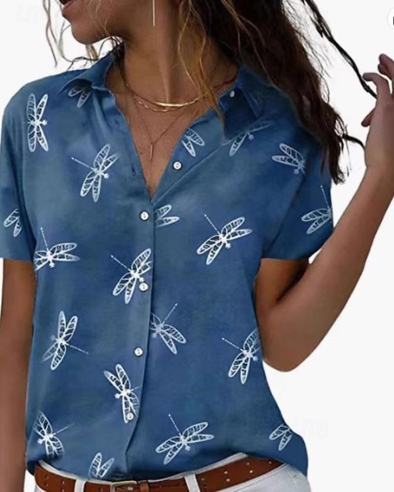 Pentru femei Cămașă Bluză Floare Modern Casual Manșon scurt Guler Cămașă Topuri obișnuite Zilnic Concediu Nasturi Imprimeu Roz Îmbujorat Albastru piscină Trifoi Gri Toamnă 2025 - $21.99 –P1