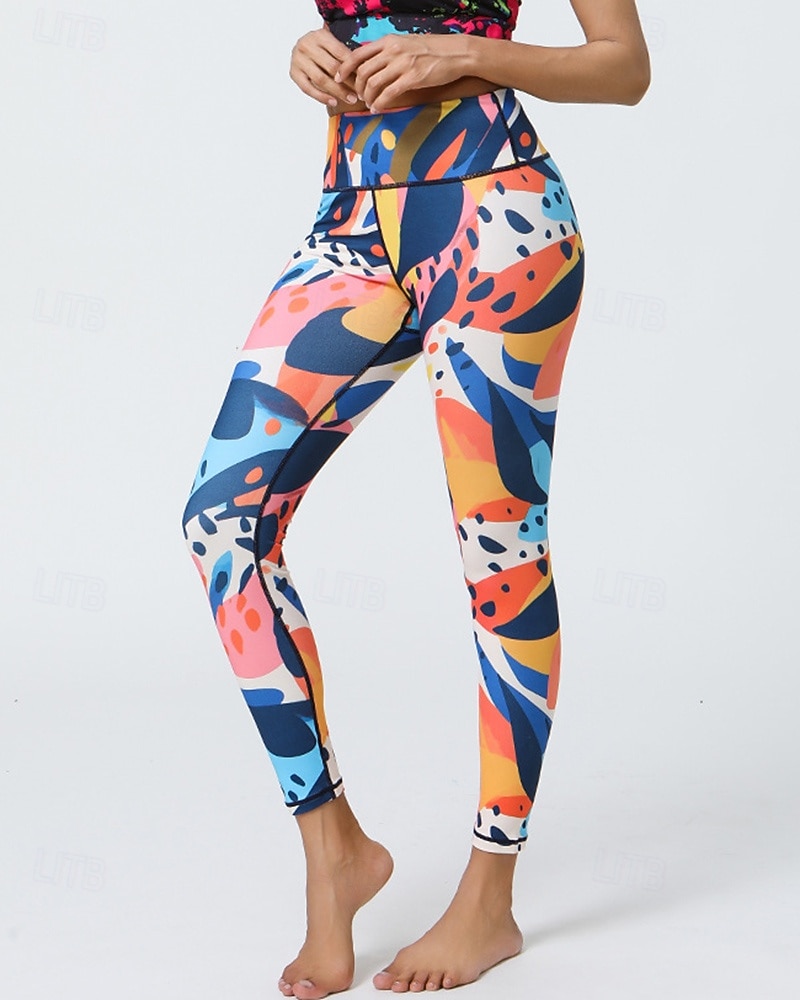 Mujer Leggings Capri Mallas Leggings de Yoga Control de barriga Alta cintura Gimnasio De Deporte Pilates Prendas de abajo Estampado Negro Amarillo Azul Otoño Deportes Ropa de Deporte Ajuste ceñido 2025 - $16.49 –P2