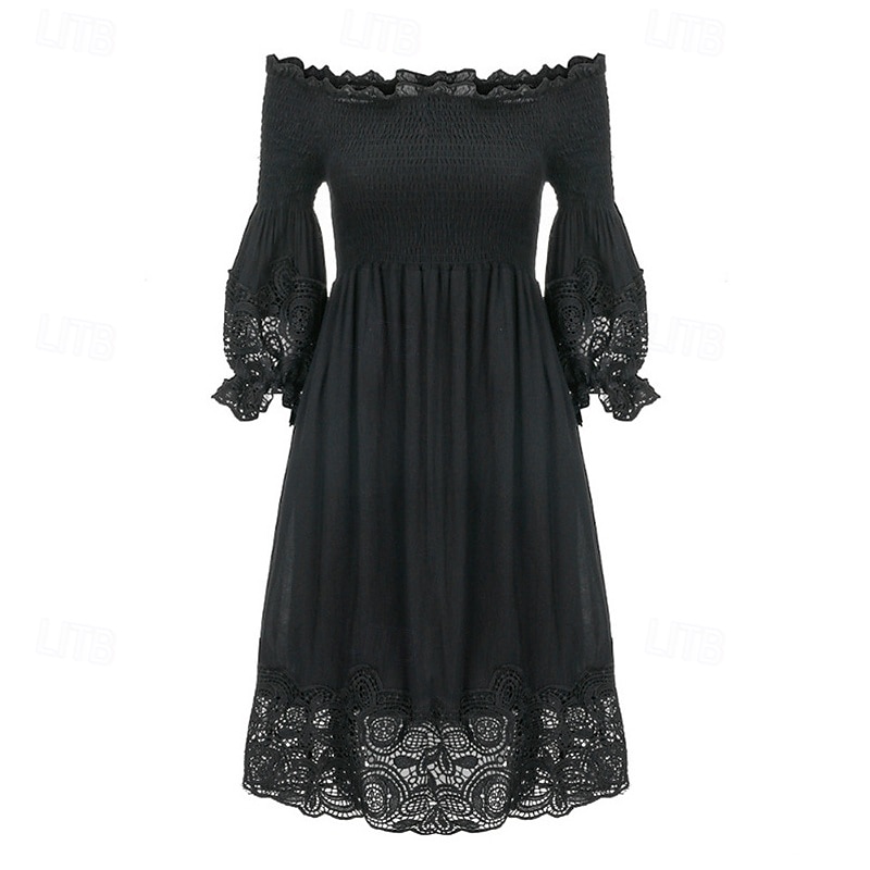 Damen Minikleid Freizeitkleid Sommerkleid Mode Modern Täglich Strand Wochenende Normale Passform Einfach Langarm Schulterfrei Schwarz Sommer 2025 - $26.99 –P6