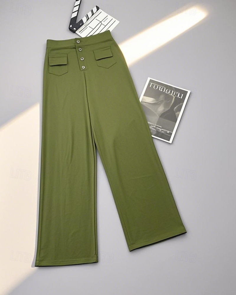 Pentru femei Picior Larg Pantaloni Drept Șic Stradă Casual Lungime totală Natural Simplu Buzunar Talie elastică Cataramă Comfortabil În aer liber Stradă Ieșire Măr Verde Gri Închis Roșu portocaliu 2025 - $19.99 –P2