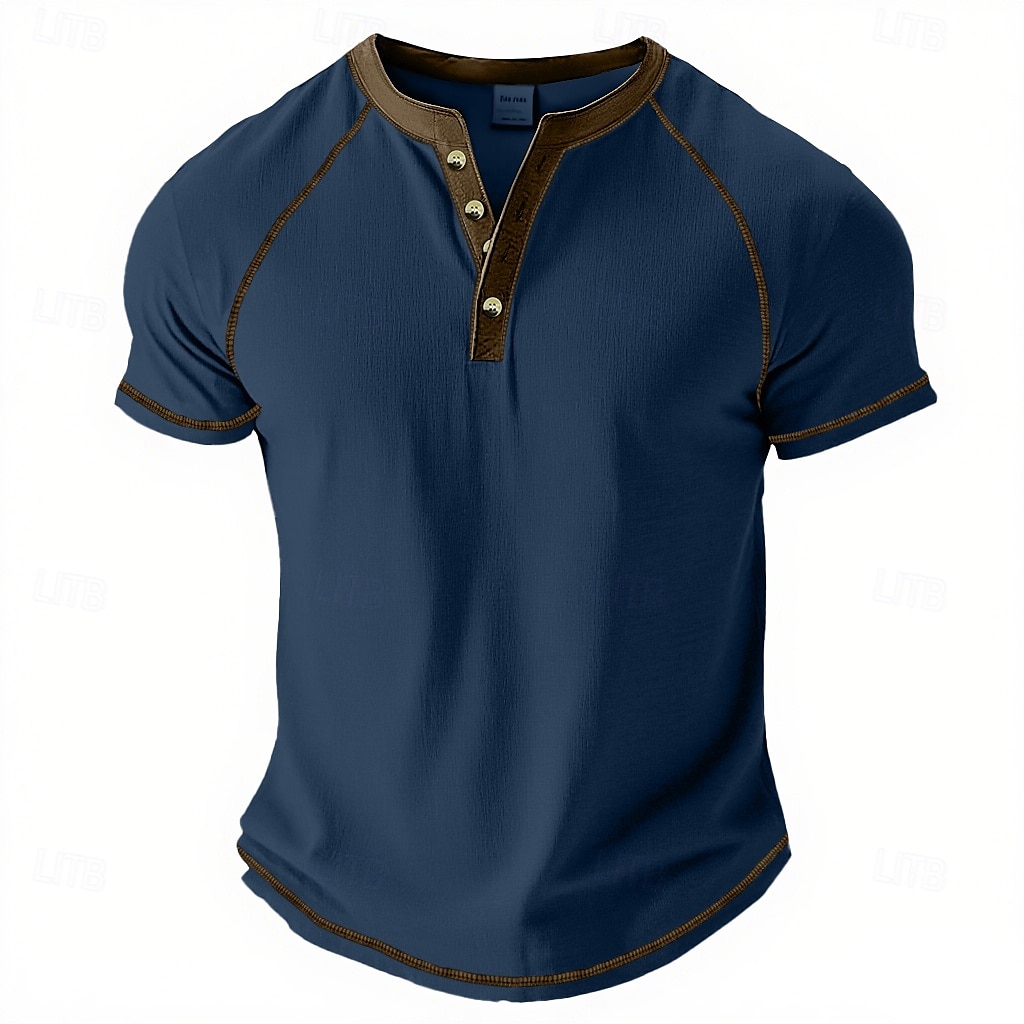 Pánské Tričko Henley Tričko Top Tričko ze směsi bavlny Krátký rukáv Barevné bloky Bez vzoru Retro Módní Designové Základní Kontrastní krajka Klínové rukávy Henley ulice Ležérní Běžné / Denní Léto 2025 - $19.99 –P11