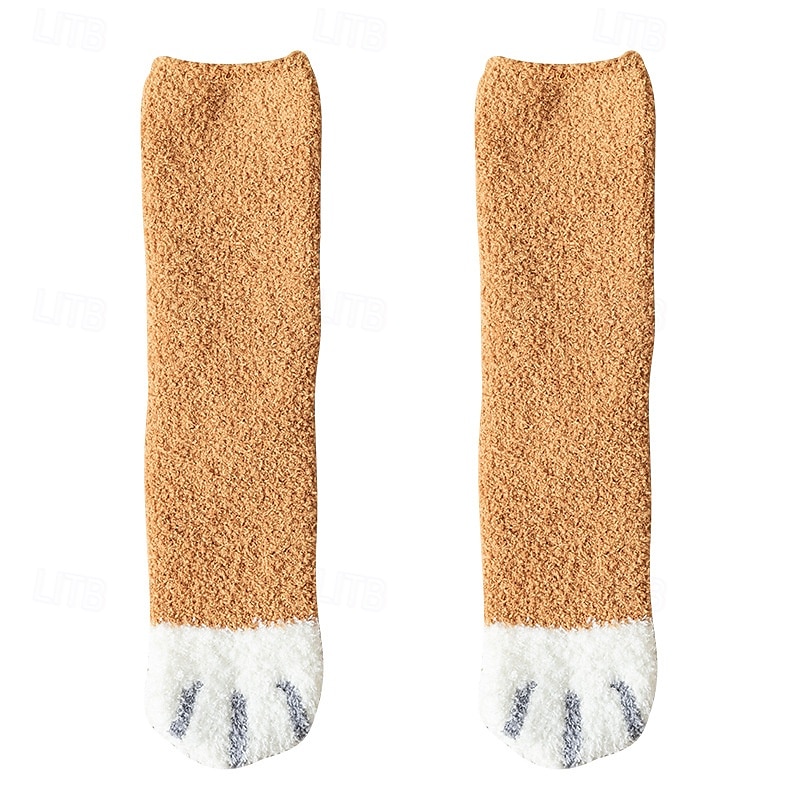 3 Pairs Cute Cat Claw Socks Fuzzy Coral Fleece Winter Warm Sleep Socks for Women Cozy Mid Calf Thick Soft Indoor Floor Socks 2025 - $10.99 –P10