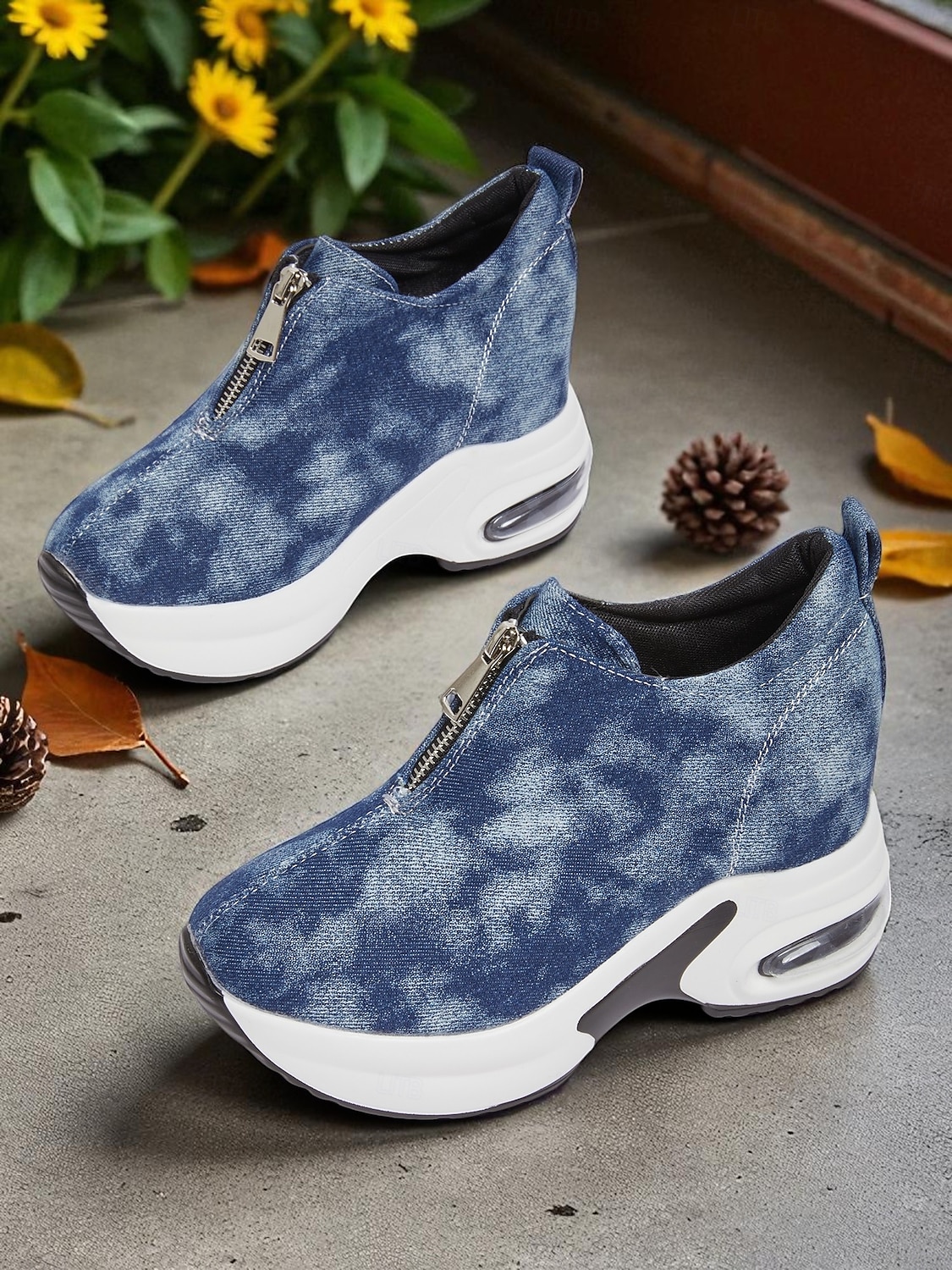 Women's Canvas Platform Sneakers with Air Cushion – Trendy Zip-Up Wedge Walking Shoes for Casual Outfits, Street Style and Travel 2025 - $32.99 –P4