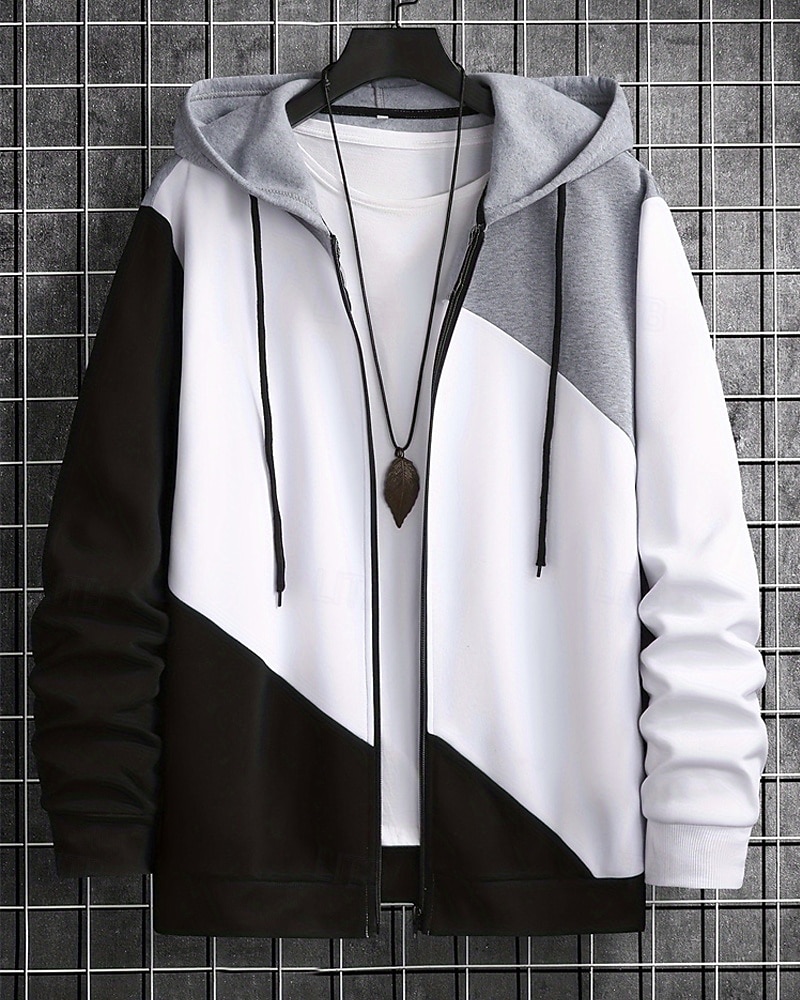 Per uomo Felpa con cappuccio Felpa con cappuccio a zip intera Felpe con cappuccio e zip Giacca in Pile Felpa con cappuccio in pile Bianco Con Cappuccio Semplice Patchwork Tasca Sport & Outdoor del 2025 a $22.99 –P2
