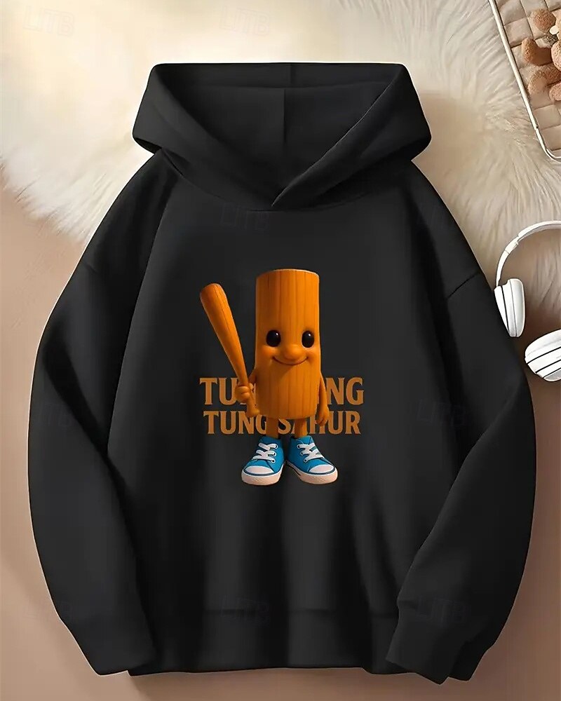 Moletom com capuz gráfico 3D Tung Tung para meninos, manga comprida, moda primavera/outono, moda urbana, crianças de 4 a 12 anos, com capuz, casual, para atividades ao ar livre, ajuste regular de 2025 por $18.99 –P3