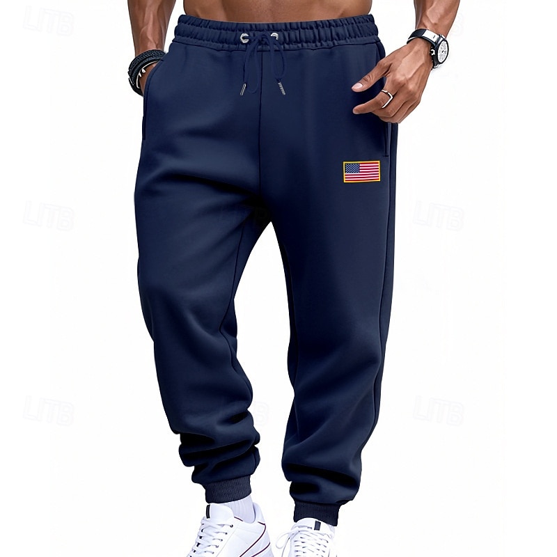 Herr Atletiska byxor Joggingbyxor Joggare Långbyxor Ficka Elastisk midja Snörning Amerikanska flaggan Komfort Utomhussport Dagligen Mode Ledigt Svart Gul Microelastisk 2025 - $18.99 –P13