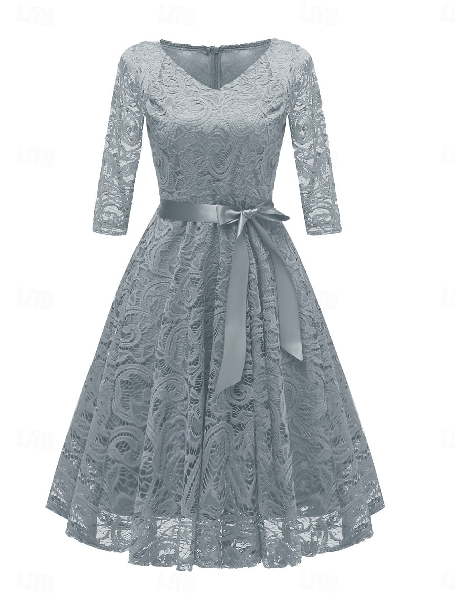 Per donna Abito Midi Abito in Pizzo Abito da Cocktail Abito da invitata a nozze Chiffon Elegante Moda Moderno All'aperto Cocktail party Vestibilità regolare Semplice Manica 3/4 Scollo a V Rosa Vino del 2025 a $31.99 –P7