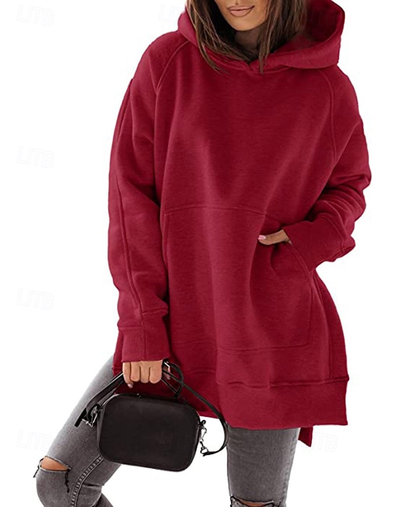 Dame Pullover hettegenser-genser عادي Gatemote Fritid Langermet Med hette Vanlige topper Gate Ferie Lomme Svart Rosa Vin Beige Lyseblå Vinter 2025 - $23.99 –P9